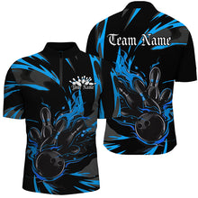 Load image into Gallery viewer, Black And Blue Custom Flame Bowling Shirts For Men, Bowling Team Shirt Bowling Uniform Outfit IPHW7401