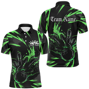 Black And Green Custom Flame Bowling Shirts For Men, Bowling Team Shirt Bowling Uniform Outfit IPHW7402