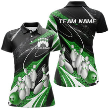 Load image into Gallery viewer, Black And Green Custom Ladies Bowling Shirts, Bowling Tournament Bowling League Shirt IPHW7701