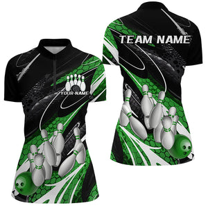 Black And Green Custom Ladies Bowling Shirts, Bowling Tournament Bowling League Shirt IPHW7701