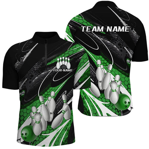 Black And Green Custom Bowling Shirts For Men, Bowling Tournament Bowling League Shirt For Team IPHW7701