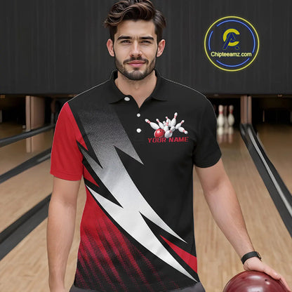 Black And Red Custom Bowling Jerseys, Bowling Team Shirts For Men Bowling Tournament Outfits IPHW7706