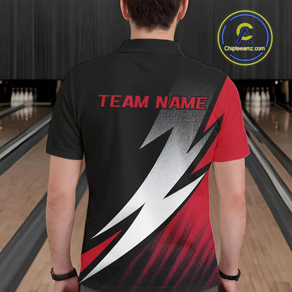 Black And Red Custom Bowling Jerseys, Bowling Team Shirts For Men Bowling Tournament Outfits IPHW7706