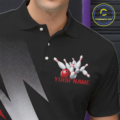 Black And Red Custom Bowling Jerseys, Bowling Team Shirts For Men Bowling Tournament Outfits IPHW7706