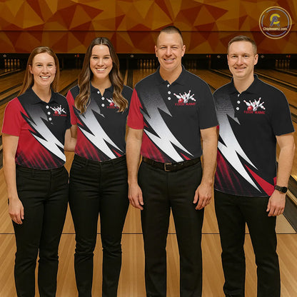 Black And Red Custom Bowling Jerseys, Bowling Team Shirts For Men Bowling Tournament Outfits IPHW7706