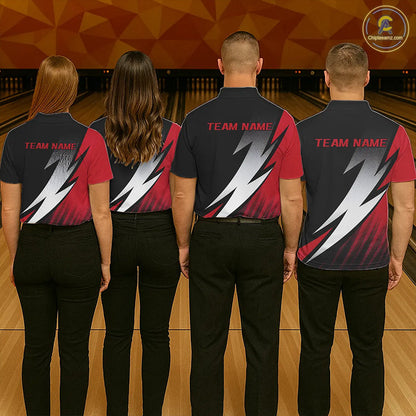 Black And Red Custom Bowling Jerseys, Bowling Team Shirts For Men Bowling Tournament Outfits IPHW7706