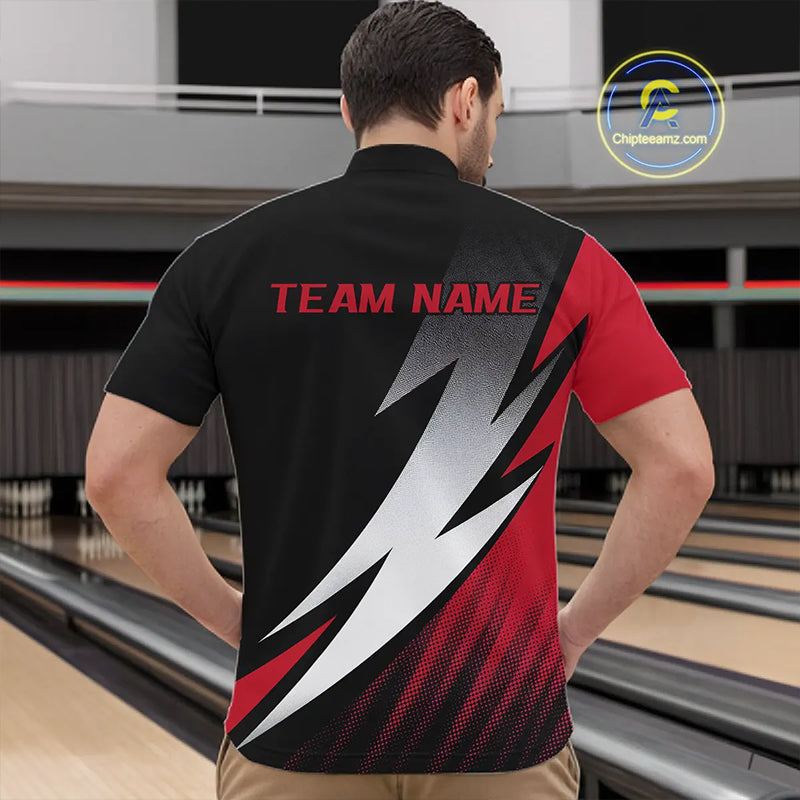 Black And Red Custom Bowling Jerseys, Bowling Team Shirts For Men Bowling Tournament Outfits IPHW7706