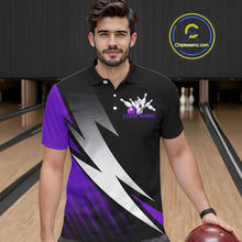Load image into Gallery viewer, Black And Purple Custom Bowling Jerseys, Bowling Team Shirts For Men Bowling Tournament Outfits IPHW7707