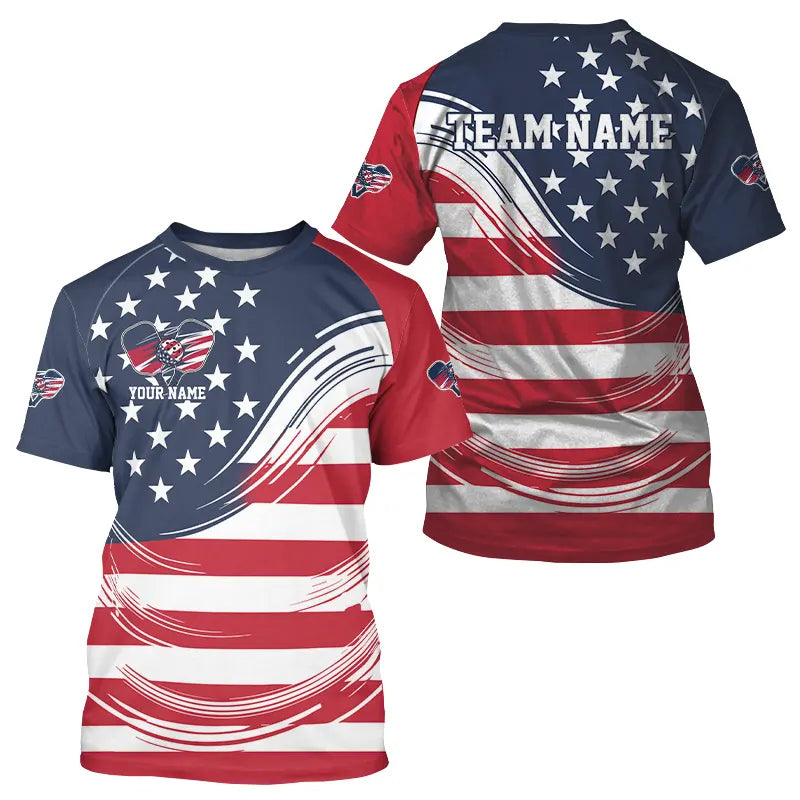 Custom American Flag Patriotic Pickleball T-Shirts For Men, US Pickleball League Shirt IPHW8125
