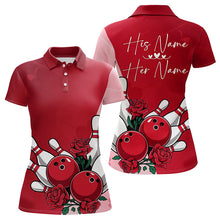 Load image into Gallery viewer, Bowling And Red Roses Custom Valentine Bowling Polo Shirts For Women Bowling Couple Outfits IPHW8354