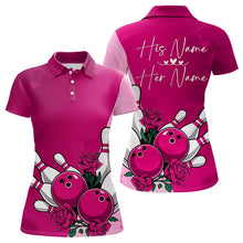 Load image into Gallery viewer, Bowling And Pink Roses Custom Valentine Bowling Polo Shirts For Women Bowling Couple Outfit IPHW8355