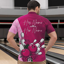 Load image into Gallery viewer, Bowling And Pink Roses Custom Valentine Bowling Quarter-Zip Shirts For Men Bowling Couple Outfits IPHW8355