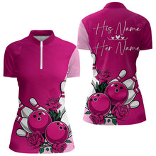 Load image into Gallery viewer, Bowling And Pink Roses Custom Valentine Bowling Quarter-Zip Shirts For Women Bowling Couple IPHW8355