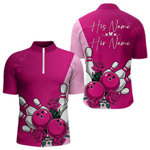 Load image into Gallery viewer, Bowling And Pink Roses Custom Valentine Bowling Quarter-Zip Shirts For Men Bowling Couple Outfits IPHW8355