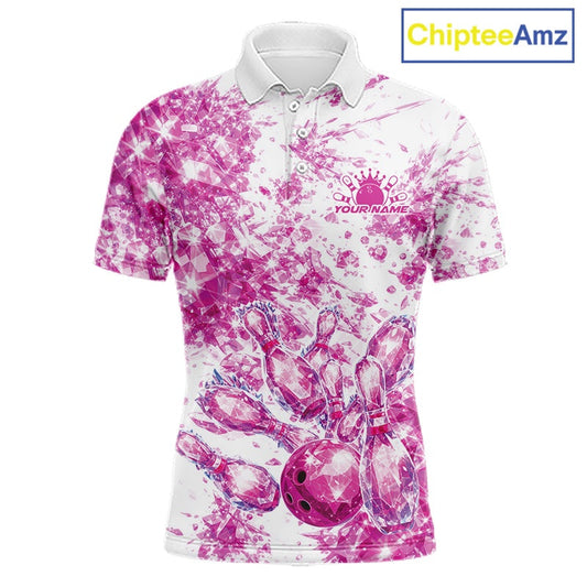 Custom Sparkling Pink Ice Cystal Bowling Shirts For Men, Women And Kid, Team Tournament Outfits Multi Styles IPHW10419