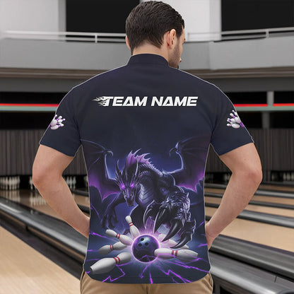 Custom Black And Purple Dragon Bowling Team Quarter-Zip Shirts For Men, Dragon Bowling League Shirt IPHW8548