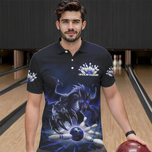 Load image into Gallery viewer, Custom Black And Blue Dragon Bowling Team Polo Shirts For Men, Dragon Bowling League Shirt IPHW8550