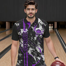 Load image into Gallery viewer, Custom Gray And Purple Strike Bowling Polo Shirts For Men, Bowling League Team Uniform IPHW8860