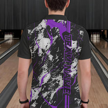 Load image into Gallery viewer, Custom Gray And Purple Strike Bowling Polo Shirts For Men, Bowling League Team Uniform IPHW8860