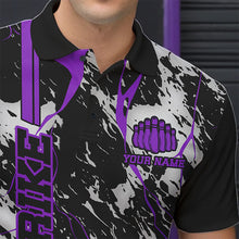 Load image into Gallery viewer, Custom Gray And Purple Strike Bowling Polo Shirts For Men, Bowling League Team Uniform IPHW8860