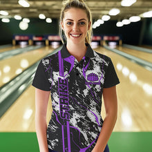 Load image into Gallery viewer, Custom Gray And Purple Strike Bowling Polo Shirts For Women, Bowling League Team Uniform IPHW8860