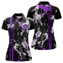 Load image into Gallery viewer, Custom Gray And Purple Strike Bowling Polo Shirts For Women, Bowling League Team Uniform IPHW8860