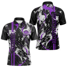 Load image into Gallery viewer, Custom Gray And Purple Strike Bowling Polo Shirts For Men, Bowling League Team Uniform IPHW8860
