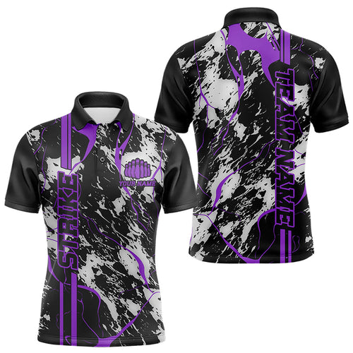 Custom Gray And Purple Strike Bowling Polo Shirts For Men, Bowling League Team Uniform IPHW8860