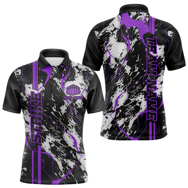 Custom Gray And Purple Strike Bowling Polo Shirts For Men, Bowling League Team Uniform IPHW8860