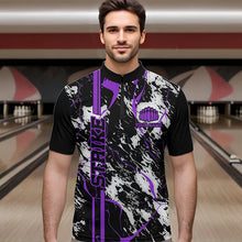 Load image into Gallery viewer, Custom Gray And Purple Strike Bowling Quarter-Zip Shirts For Men, Bowling League Team Uniform IPHW8860