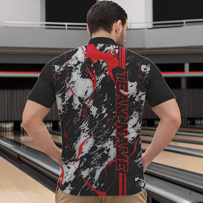 Custom Gray And Red Strike Bowling Quarter-Zip Shirts For Men, Bowling League Team Uniform IPHW8861