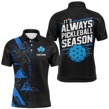 It'S Always Pickleball Season Custom Mens Pickleball Polo Shirts, Pickleball Team Uniforms | Blue IPHW6912