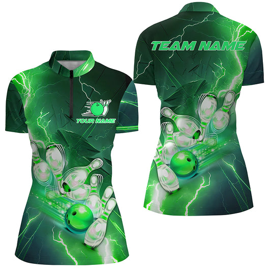 Lightning Strike Custom Green Bowling Polo Shirts Bowling Team Jerseys Women IPHW5220