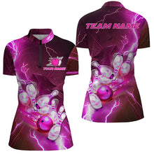 Load image into Gallery viewer, Lightning Strike Custom Pink Bowling Polo Shirts, Bowling Team Jerseys For Women IPHW5222