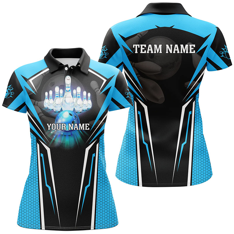 Custom Cyan Blue Bowling Polo Shirts For Men, Strike Bowling Team Jerseys Bowlers Outfits IPHW5224