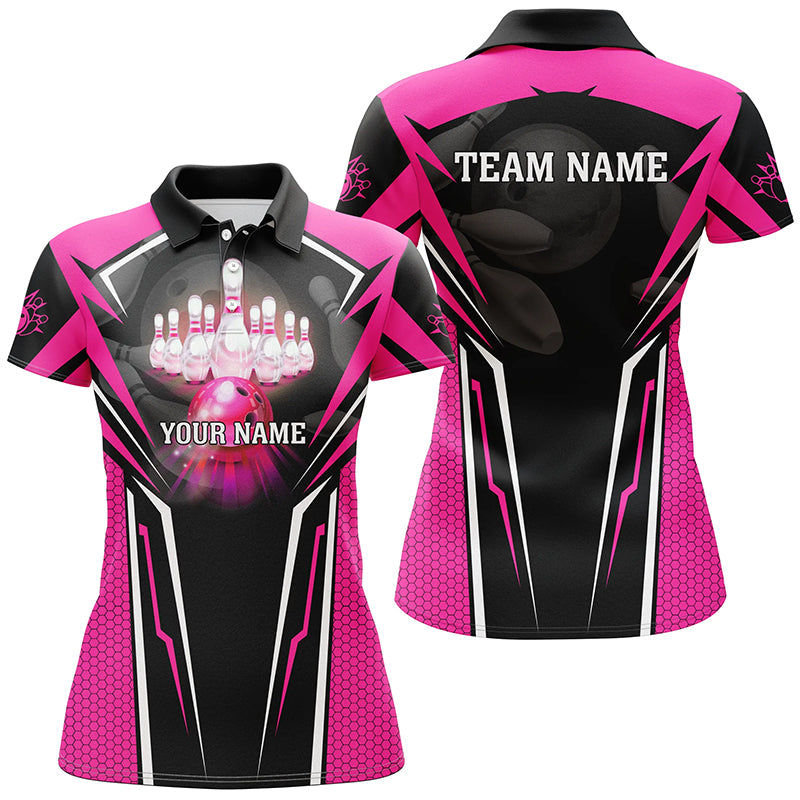 Custom Pink Bowling Polo Shirts For Men, Strike Bowling Team Jerseys Bowlers Outfits IPHW5225