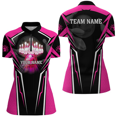 Custom Pink Bowling Polo Shirts For Men, Strike Bowling Team Jerseys Bowlers Outfits IPHW5225