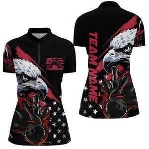 American Flag Eagle Custom Patriotic US Flame Bowling Shirts For Women, Bowling Team Uniform IPHW7923