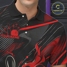 Load image into Gallery viewer, Black And Red Custom Flame Bowling Shirts For Men, Fire Bowling Team Shirt Bowler Jersey IPHW7931