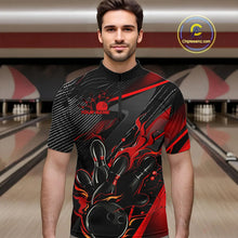 Load image into Gallery viewer, Black And Red Custom Flame Bowling Shirts For Men, Fire Bowling Team Shirt Bowler Jersey IPHW7931