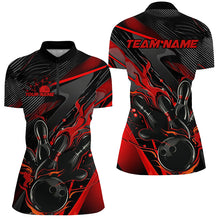 Load image into Gallery viewer, Black And Red Custom Flame Bowling Shirts For Women, Fire Bowling Team Shirt Bowler Jersey IPHW7931