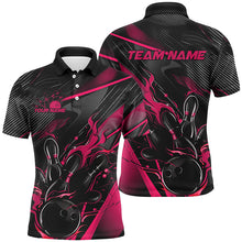 Load image into Gallery viewer, Black And Pink Custom Flame Bowling Shirts For Men, Fire Bowling Team Shirt Bowler Jersey IPHW7933