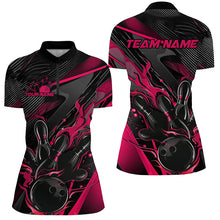 Load image into Gallery viewer, Black And Pink Custom Flame Bowling Shirts For Women, Fire Bowling Team Shirt Bowler Jersey IPHW7933