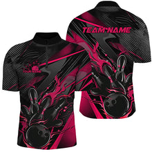 Load image into Gallery viewer, Black And Pink Custom Flame Bowling Shirts For Men, Fire Bowling Team Shirt Bowler Jersey IPHW7933