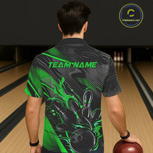 Load image into Gallery viewer, Black And Green Custom Flame Bowling Men Hawaiian Shirts, Fire Bowling Team Shirt Bowler Jersey IPHW7934
