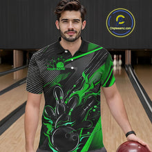 Load image into Gallery viewer, Black And Green Custom Flame Bowling Shirts For Men, Fire Bowling Team Shirt Bowler Jersey IPHW7934