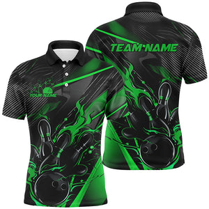 Black And Green Custom Flame Bowling Shirts For Men, Fire Bowling Team Shirt Bowler Jersey IPHW7934