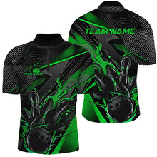 Load image into Gallery viewer, Black And Green Custom Flame Bowling Shirts For Men, Fire Bowling Team Shirt Bowler Jersey IPHW7934