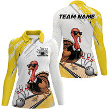 Load image into Gallery viewer, Custom Yellow Funny Turkey Bowling Team Shirts For Women, Thanksgiving Bowler Outfits IPHW7940