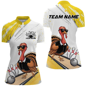 Custom Yellow Funny Turkey Bowling Team Shirts For Women, Thanksgiving Bowler Outfits IPHW7940